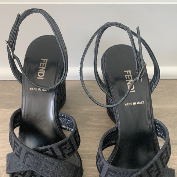 Vintage Fendi Logo Wedge Sandal with Ankle Strap - Picture 2 of 11